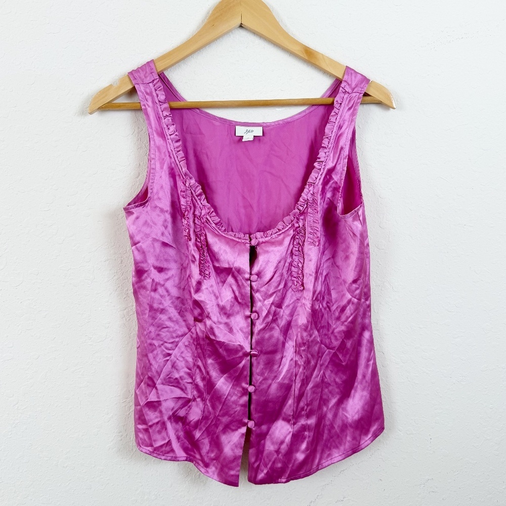 J. Jill Pink Silk Ruffle Button Front Y2K Romantic Coquette Feminine Tank Top 8